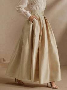 Anewsta Elegant utsvängd kjol med hög midja med en kunglig stil - Champagne - Visa 6