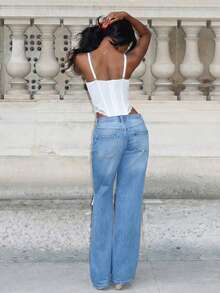 Mima John 女士夏季节日俱乐部服装性感 Y2K 音乐节蕾丝黑色修身紧身衣 - 白色 - 查看 2