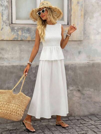 Brillora Women's Casual Daily Comfortable Vacation Cute White 2 Pieces Set, White Women's Top & White Women's Skirt, Spring/Summer