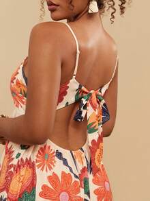 Travachic 大码女式杏色碎花收腰A字连衣裙，吊带连衣裙 - 杏色 - 查看 7