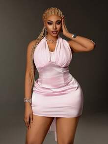 Maweii Vacation Sexy Satin Tie-Up Top And Bodycon Mini Skirt 2 Pieces Set - Multicolor - View 8