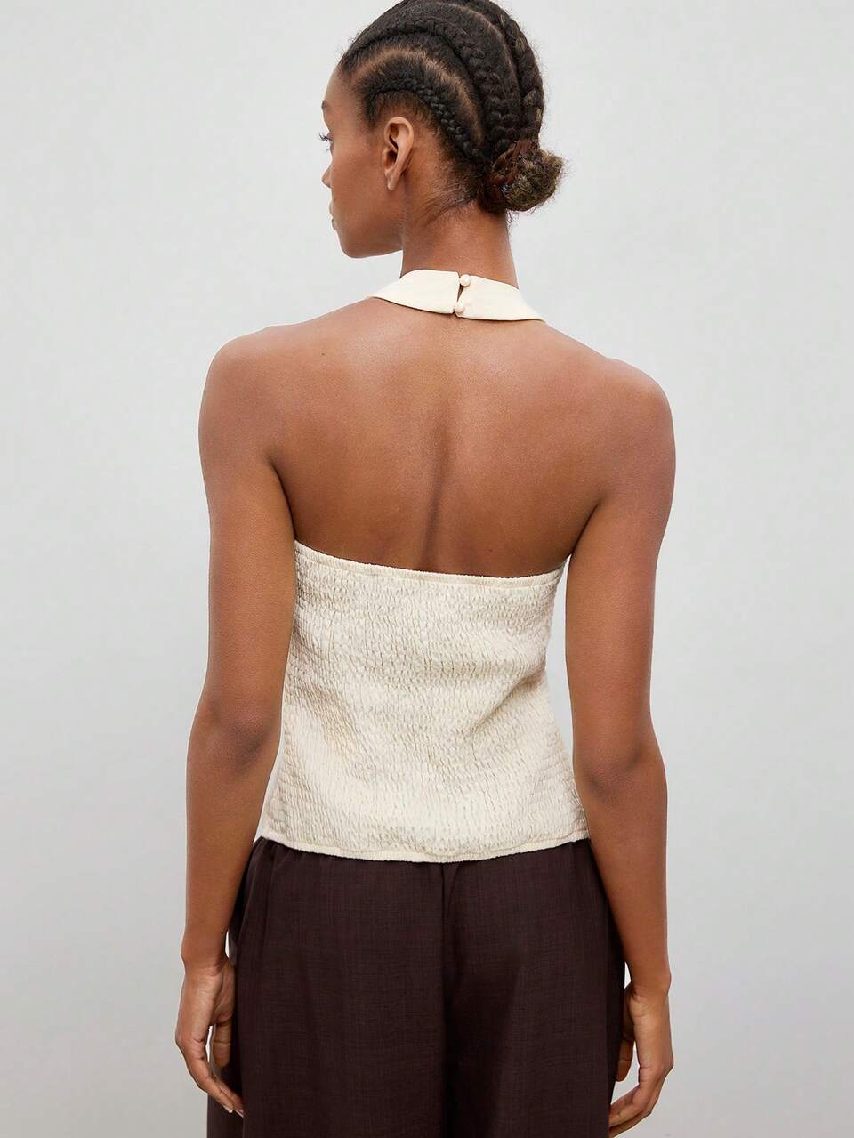 SHEIN Maija Women's Cream White Elegant Fashionable Bohemian Halter Backless Top, Summer Vacation Holidays, Festival , Casual Summer