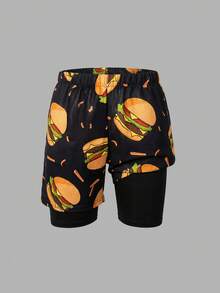 SHEIN Quần bơi/quần short đi biển cho bé trai/thiếu niên, kiểu dáng thường ngày, đa năng, thoải mái, in hình vịt vàng, dáng rộng, lót vải chắp vá. - Nhiều màu - Xem 3