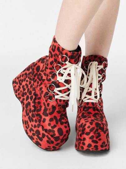 ROMWE Kawaii Women's Y2K Punk Gothic Lace-Up Fluffy Platform Ankle Boots