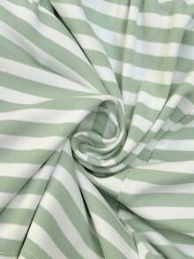 SHEIN LUNE 女士休闲条纹撞色夏季度假通勤日常基本款时尚套装短袖T恤和短裤两件套 - 彩色 - 查看 7