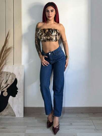 Bearsaez Y2K 时尚女士短款蓬松胸罩上衣，街头服饰音乐节