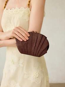 MOTF PREMIUM LADIES CLUTCH, PLEATED SHELL CLUTCH - Coffee - View 6