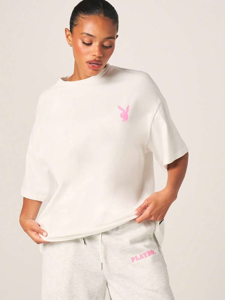 Missguided x Playboy T-shirt graphique surdimensionné Los Angeles avec impression de logo rose, manches courtes, col ras-du-cou, streetwear casual en coton