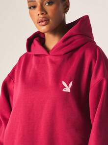 Missguided x Playboy Oversized pink-farbener Hoodie mit grafischem Rückendruck, Langarm Pullover Sweatshirt für den Winter, lässiger Streetwear-Stil - Rosenrot - Übersicht 5