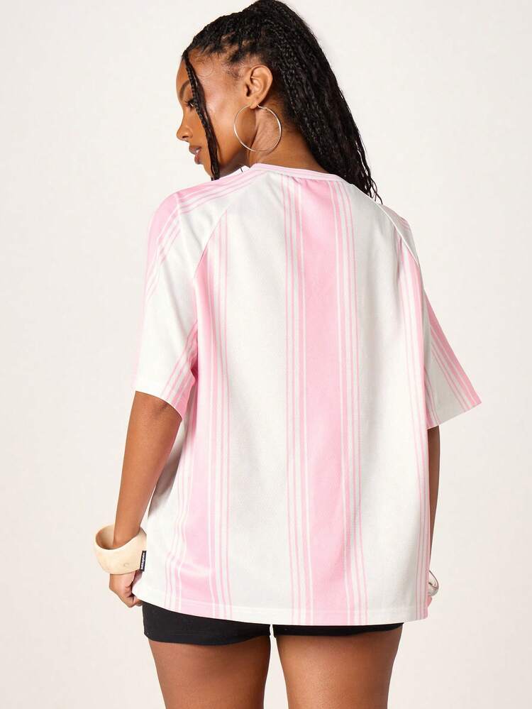 Missguided x Playboy Oversized Striped Jersey T Shirt With Iconic Bunny Logo And Three Star Print Detail Casual Streetwear Top