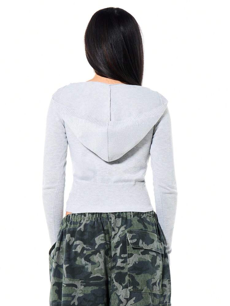 SUMWON WOMEN 후드 골지 버튼 앞여밈 가디건