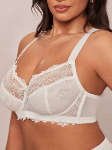 SHEIN BAE 1pc Plus Size Lace Patchwork Underwire Lingerie Bra - White - View 6