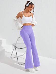 Slayform Leggings deportivos y de yoga de cintura alta, acanalados, cómodos, transpirables y sin costuras - Púrpura malva - Ver 3