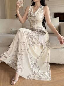 Feyla 女士印花垂领吊带背心和半身裙优雅两件套 - 彩色 - 查看 3