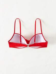 Swim Basics Women's Solid Color Wrap Around Spaghetti Strap Bikini Top - Red - View 2