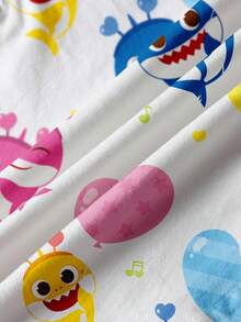 BABY SHARK X SHEIN Young Girls Cute Cartoon All-Over Print Short Sleeve T-Shirt - White - View 5