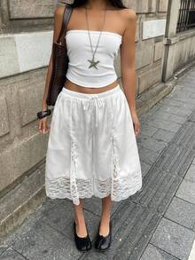 Coolane 女士春夏撞色蕾丝音乐会锐舞节外出狂欢文艺复兴集市俱乐部派对舒适白色裆部裤 - 白色 - 查看 2