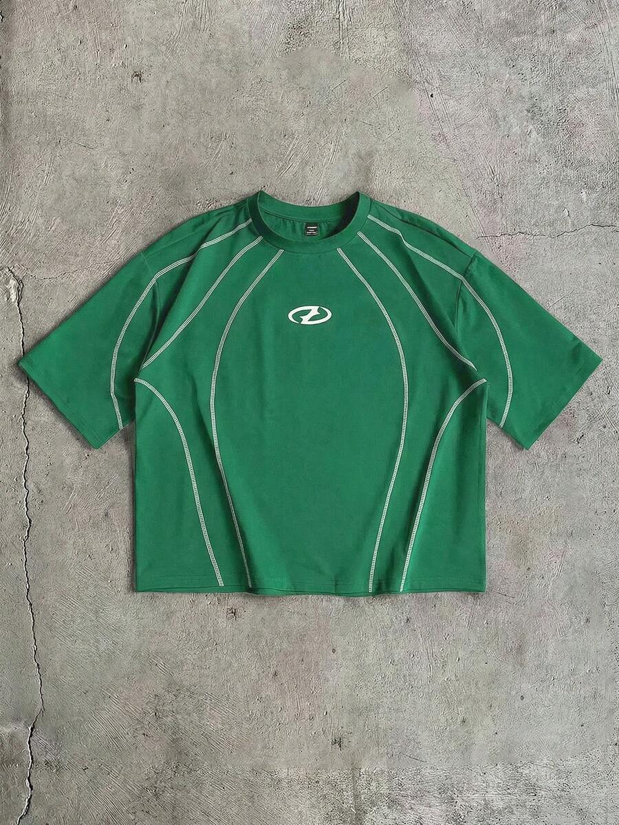 AXEPEAK Camiseta de manga corta casual para hombre con costuras de contraste, para verano - Verde - Ver 1