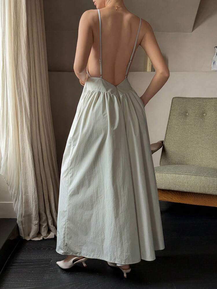 Women's Solid Color Backless Jumpsuit Wide Leg Pants, Elegant Summer Holiday Jumpsuit Lounge Sets For Women