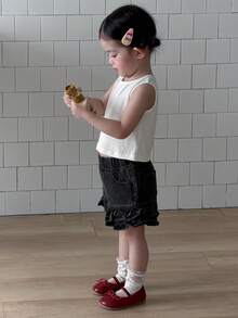 DAZY Infant/Toddler Girls' Casual Denim Shorts With Ruffle Hem - Grey - View 6