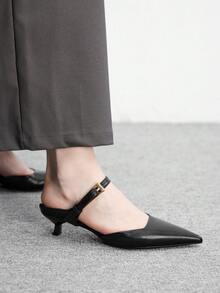 CUCCOO BIZCHIC Pointed Toe Commuter Black Kitten Heel Slip-On Pumps, Versatile Daily Work High Heels For Women Spring Shoes - Black - View 3