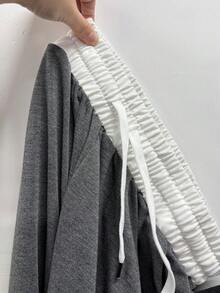 Dewbera Yoga Casual Loose Contrast Color Drawstring Waist Wide Leg Sweatpants - Dark Grey - View 8
