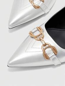 CUCCOO BIZCHIC Pointed Toe High Heel Shoes, Thin Heel Slip-On Closed Toe Pumps For Women - Silver - View 8