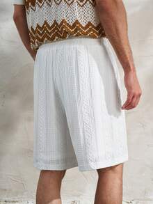 Airaco 新款夏季男士条纹纹理修身休闲抽绳弹力腰短裤 - 米色 - 查看 2