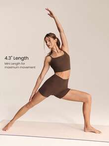 GLOWMODE FeatherFit™ Better Together Twisted Backless Removable Cups Adjustable Straps Square Neckline Tank & 4.3" Buttery-Soft Sweat-Wicking Crossover Waist Biker Shorts Low Impact Yoga Cycling Running Gym Daily Active Wear - Brown - View 6