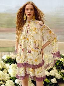 MOTF PREMIUM 女士春夏花卉蕾丝拼接披肩式短裙 - 彩色 - 查看 4