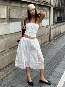 Coolane 女士春夏撞色蕾丝音乐会锐舞节外出狂欢文艺复兴集市俱乐部派对舒适白色裆部裤 - 白色 - 查看 3