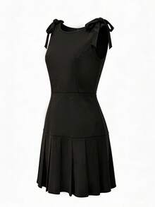Franclia Bowknot Ruffle Design Elegant Little Black Dress - Black - View 3