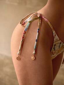 MOTF PREMIUM ELEGANT VINTAGE PALACE-STYLE FLORAL PRINT HALTER NECK TIE BIKINI SET FOR BEACH VACATION - Multicolor - View 2