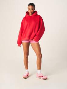 MISSGUIDED 红色超大款套头连帽衫，带中央口袋和抽绳，适合女士冬季休闲街头服饰 - 紅色 - 查看 3