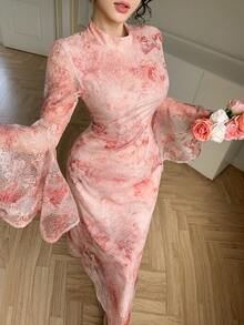 DAZY Women's Elegant Fitted Mid-Length Dress, Suitable For Spring And Summer Occasions - Pink - View 9