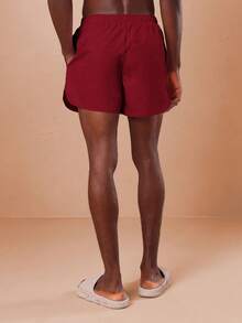 SUMWON Shorts de playa burdeos para hombres con cordón, ajuste regular, bajo curvo, traje de baño para vacaciones de verano - Rojo - Ver 3
