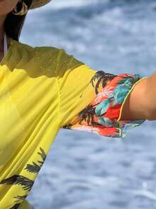 Swim Vcay Women's Latest Fashion Ombre Coconut Tree Print Beach Kimono Cover Up, Casual Summer Spring Autumn Beach Vacation Wear - Multicolor - View 4