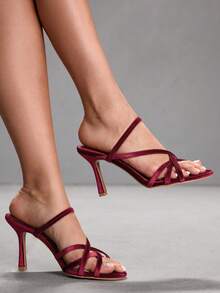 CUCCOO SZL Sandalias de tacón con tiras cruzadas en color borgoña de moda para mujer - Burdeos - Ver 6