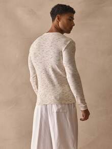 Musero Crew Neck Slim Fitted Button UP Placke Textured Look Henley Top Spring Summer Essentials - Apricot - View 4