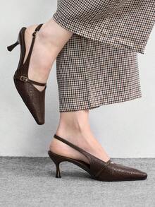 CUCCOO BIZCHIC Women Shoes Women's Pointed Toe Buckle Design Everyday Versatile Fashion Stilettos - Coffee Brown - View 3