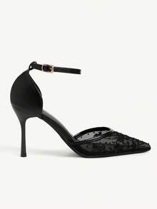 CUCCOO CHICEST 女士尖头网眼黑色踝靴，镶钻装饰，性感时尚细高跟凉鞋 - 黑色 - 查看 3