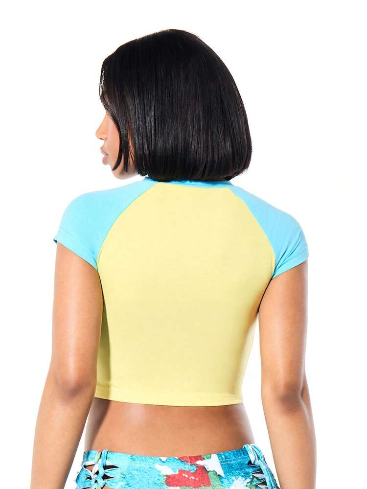 SUMWON T-shirt court à manches raglan Bahamas 03 pour femmes, avec bloc de couleurs, manches courtes graphiques, décontracté pour l'été