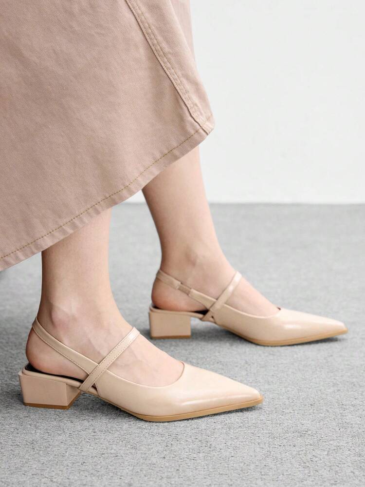 CUCCOO BIZCHIC Women Shoes Spring And Summer Sexy Patent Leather Pointed Toe Low Vamp Thick Heel Word With Simple Style Office Worker Commuter Women High Heel Exposed Heel Shoes Spring Shoes