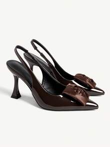CUCCOO CHICEST Women's High Heels Pointed 9CM Elegant Stiletto Shoes Back Strap Easy To Wear PU Leather Mirror Large Buckle Square Flower Rose Applique High Heels Women's Brown High Heels Sexy Wine Glass And Versatile For Daily/Party/Christmas/Thanksgiving Valentine's Day Dating/Party/Professional Shoes Work Shoes Outside Women's Shoes Wedding Shoes Spring Shoes Bride Shoes - Brown - View 3