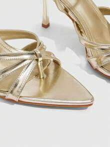 CUCCOO SZL Zapatos de mujer de tacón alto con puntera transparente de cristal, hebilla de strass y lazo, ideales para fiesta, trabajo y uso diario - Dorado - Ver 6