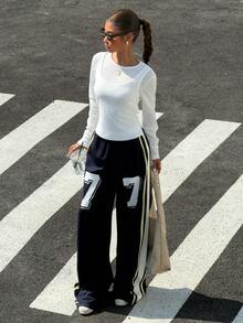 Muchica White Knit All-Match Versatile Women Long Sleeve T-Shirt - White - View 4