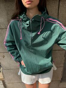 MainGRL 女士立领拉链半开襟休闲百搭日常长袖外套 - 綠色 - 查看 3