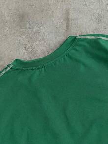 AXEPEAK Camiseta de manga corta casual para hombre con costuras de contraste, para verano - Verde - Ver 7