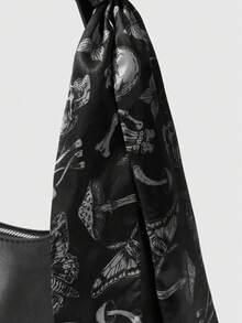 ROMWE Grunge Punk 女士时尚丝巾图案腋下单肩手提包 - 黑色 - 查看 4