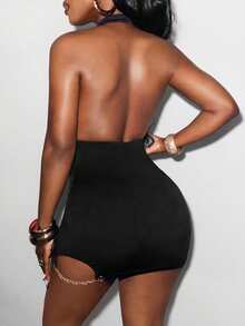 Glyssa Black Sexy Keyhole Chain Mini Dress, Sleeveless Bodycon Backless Short Dress For Women - Black - View 2